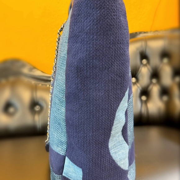 CHANEL Denim Deauville Logo Shopping Chain Tote Large Bag & Card - Picture 5 of 13